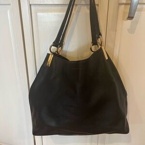 Vince Camuto Black Pebbled Leather Shoulder Bag with Gold Hardware